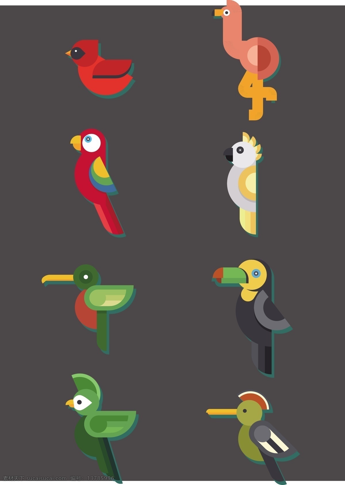 彩色 扁平 鹦鹉 插画 动物 卡通 鸟类