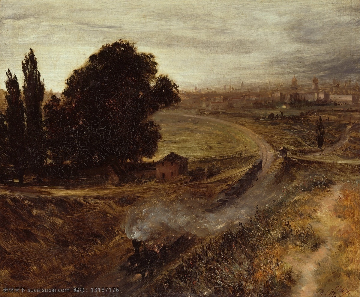 bahn 西方 古典 风景 建筑 自然 水景 山水 田园 印象派 写实主义 油画 装饰画 berlinpotsdamer die menzel adolph 高清 印象 画派 无 框 画 装饰素材