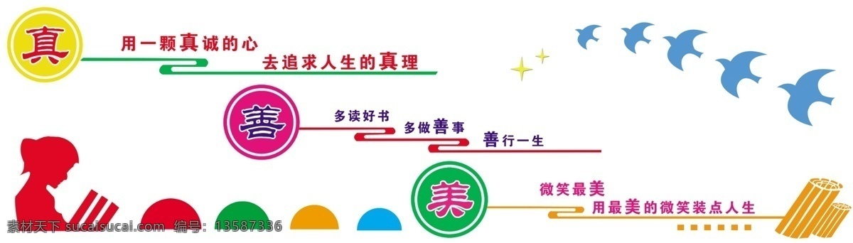 真善美 真 善 美 校园文化 文化建设 走廊文化 室内广告设计