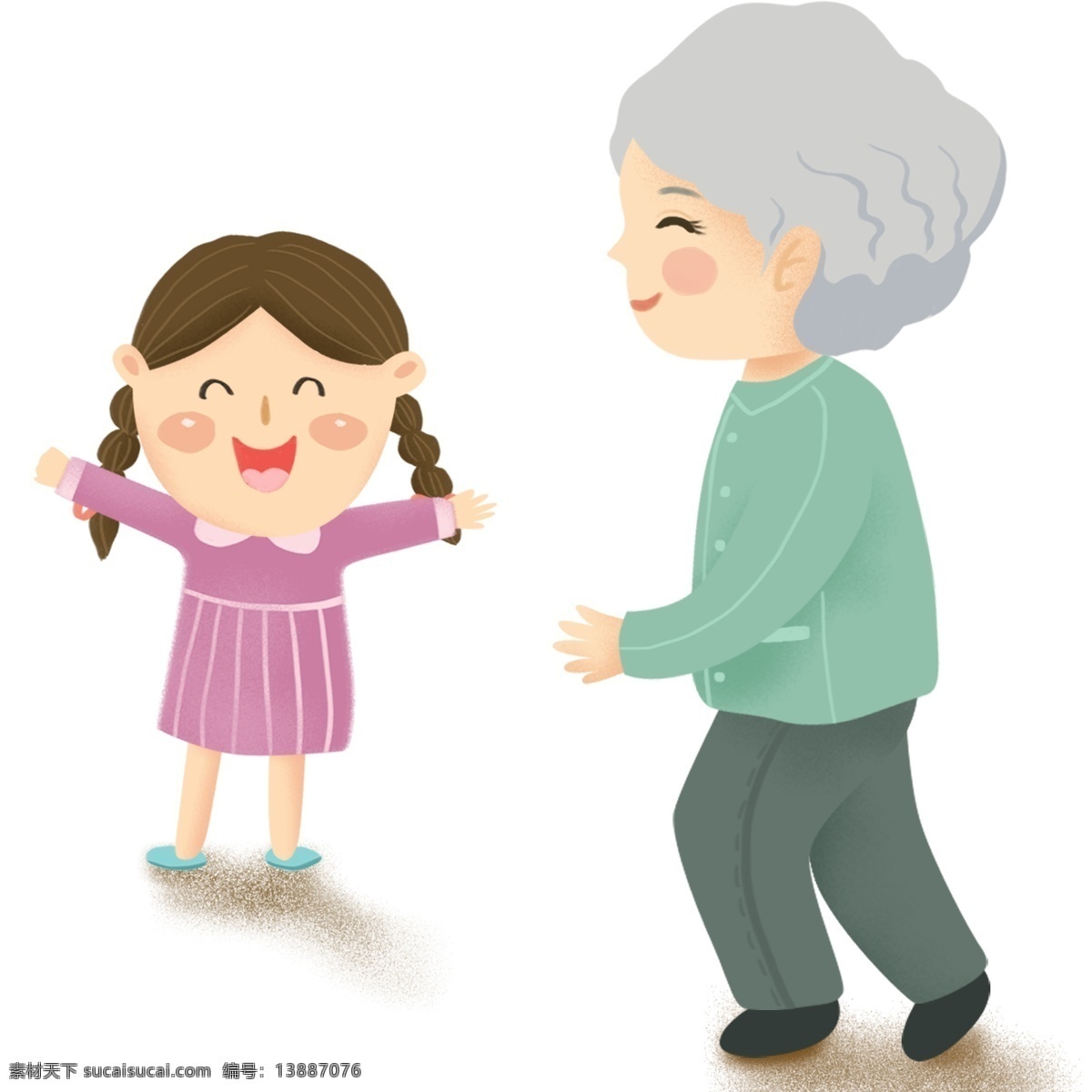 少女 奶奶 装饰 元素 装饰元素 清新 辫子 简约 手绘 老人家