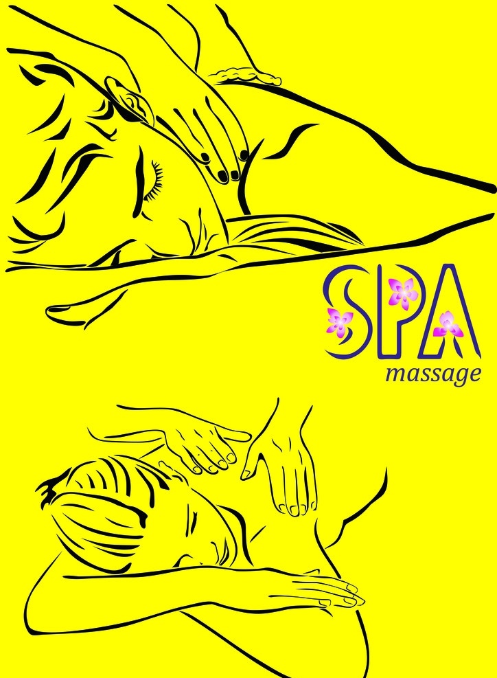 spa素材 spa 按摩 黑白线条 美女 分层 源文件
