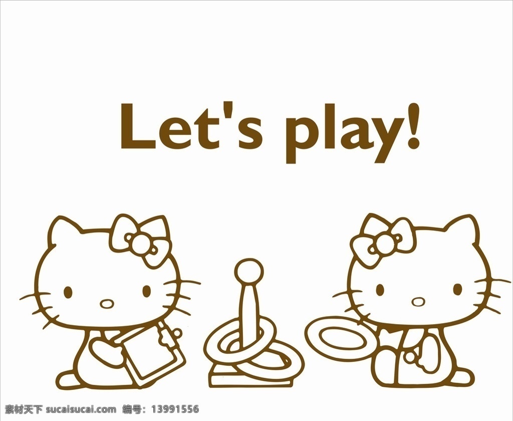 let is play 凯蒂猫 刻绘图 线条图 广告设计素材 墙贴用图 硅藻泥矢量图 矢量图 文化艺术 绘画书法