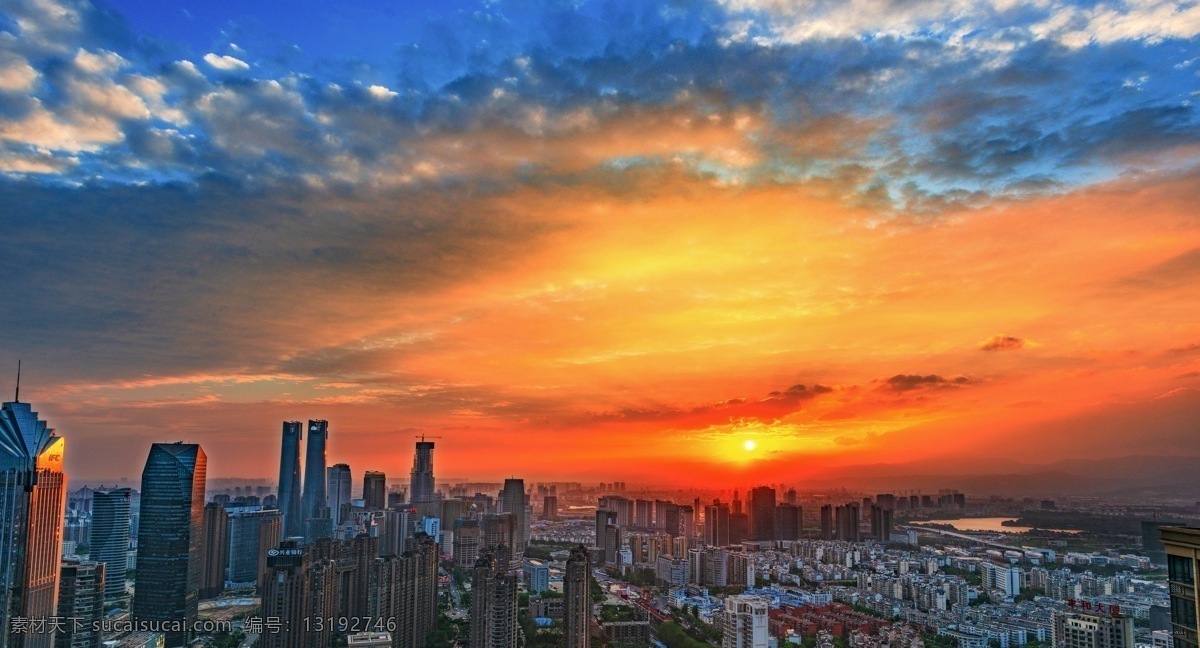 红谷滩夕阳 江西南昌市 红谷滩 自然景观 建筑 风景 自然风景