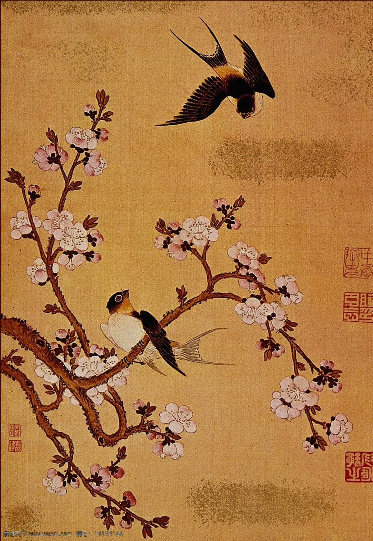 古典索材 古典 索材 鸟 梅花 古图 古画 底图 背景 底纹 图形 文化艺术 绘画书法 设计图库
