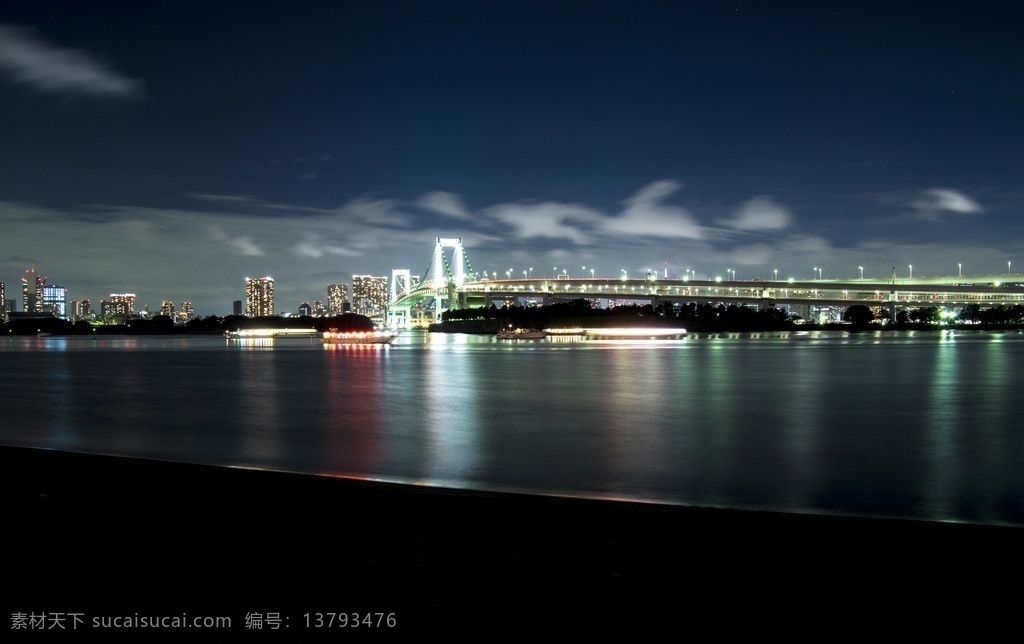 夜景图片 夜景 日本 风景 城市 大桥 河流 生物世界 野生动物