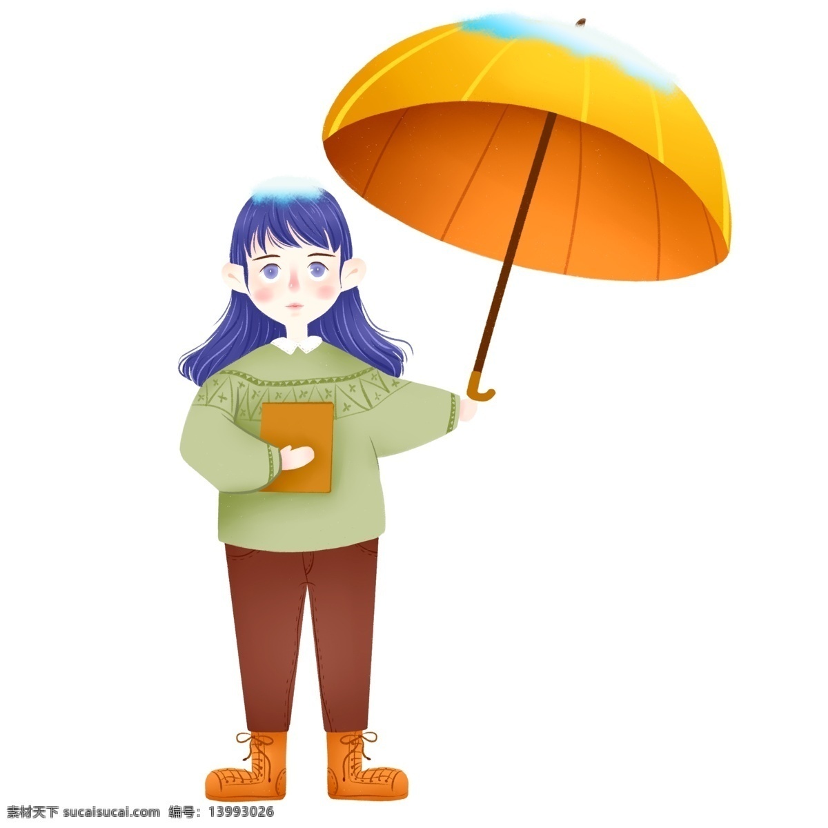 雪地 里 撑伞 女孩 插画 商用 元素 卡通 人物 雨伞 psd设计 清新女生 手绘