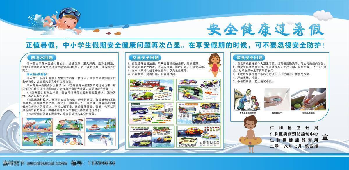 安全 健康 暑假 健康教育 宣传栏 展板 防溺水 暑假安全