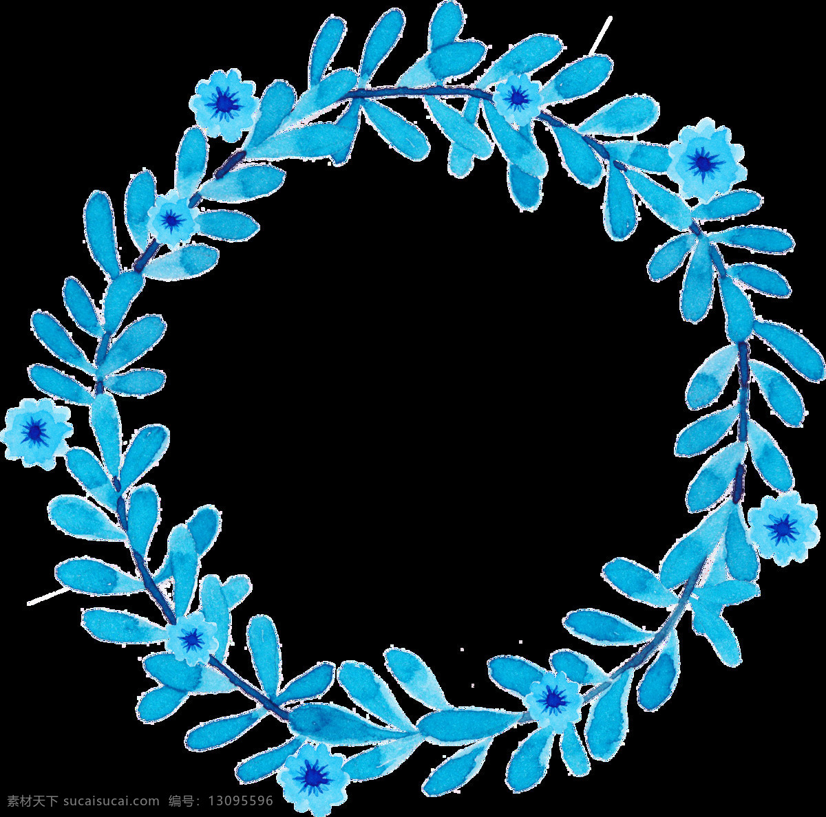 生长 蓝色 花环 卡通 透明 抠图专用 装饰 设计素材