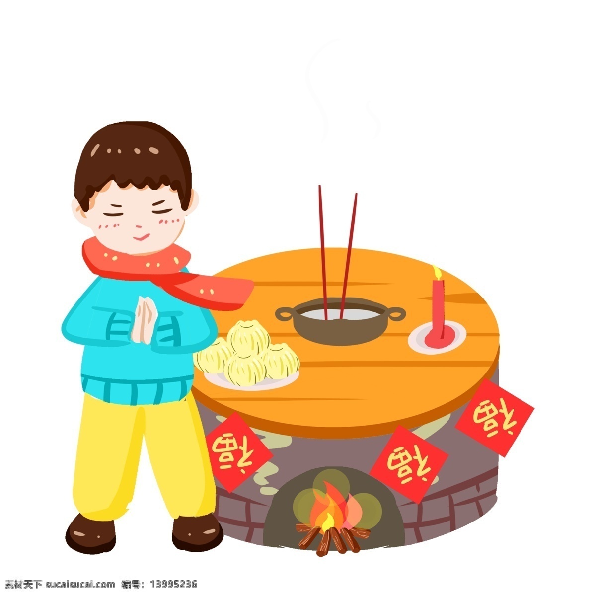 传统 习俗 小 男孩 祭灶 神 手绘 插画 小清新 春节 可爱 和谐 年画 农历新年 春节习俗 2019 复古装修 开心 新年 腊月 买年货
