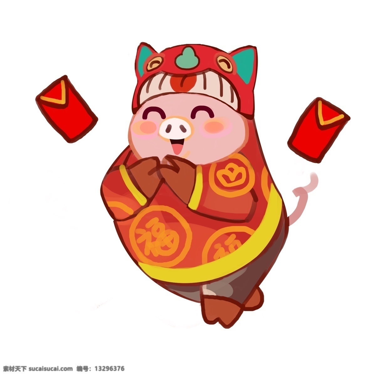 2019 新年 年画 系列 拜年 猪 新年快乐 猪猪 可爱 手绘 红包 福 喜庆 大红色 吉祥如意 萌 希望 美好 祈愿 祝福 节日气氛 诙谐