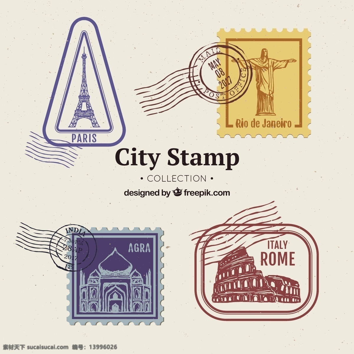 创意 城市 邮票 图标 矢量 城市邮票 矢量素材