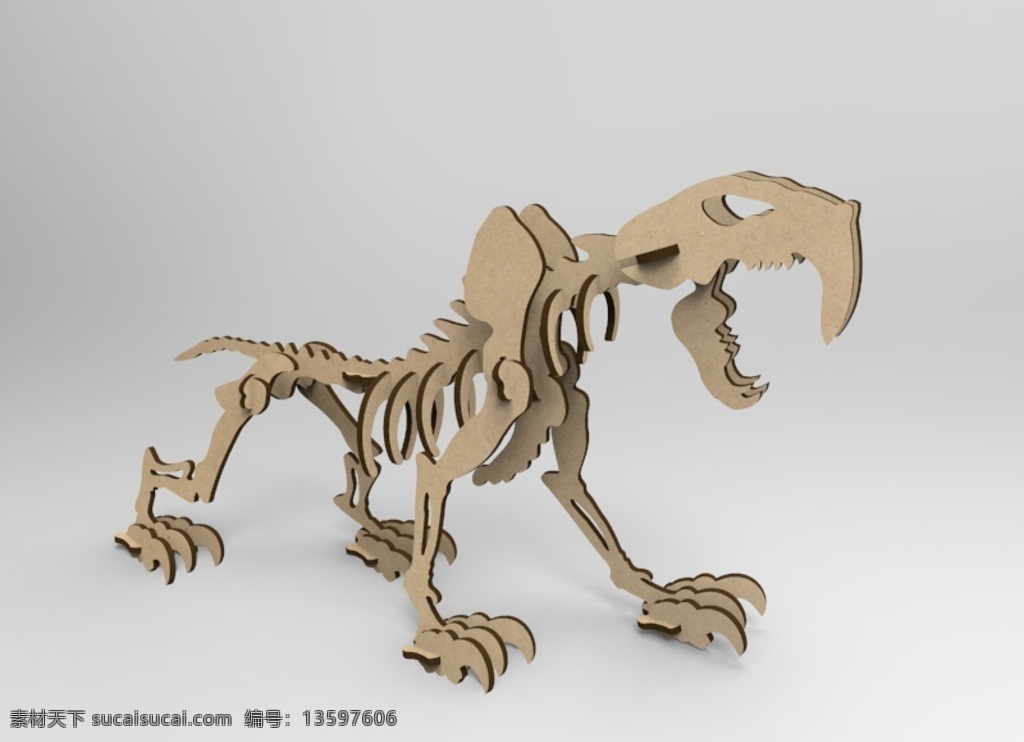 剑齿虎 lasercut 拼图 3d 白色