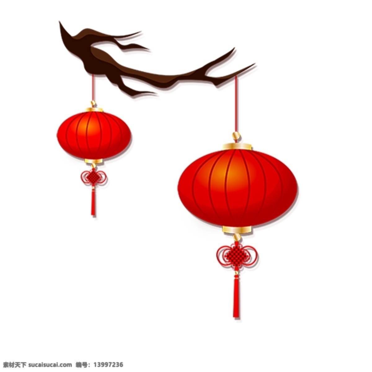 两个 漂亮 灯笼 红色