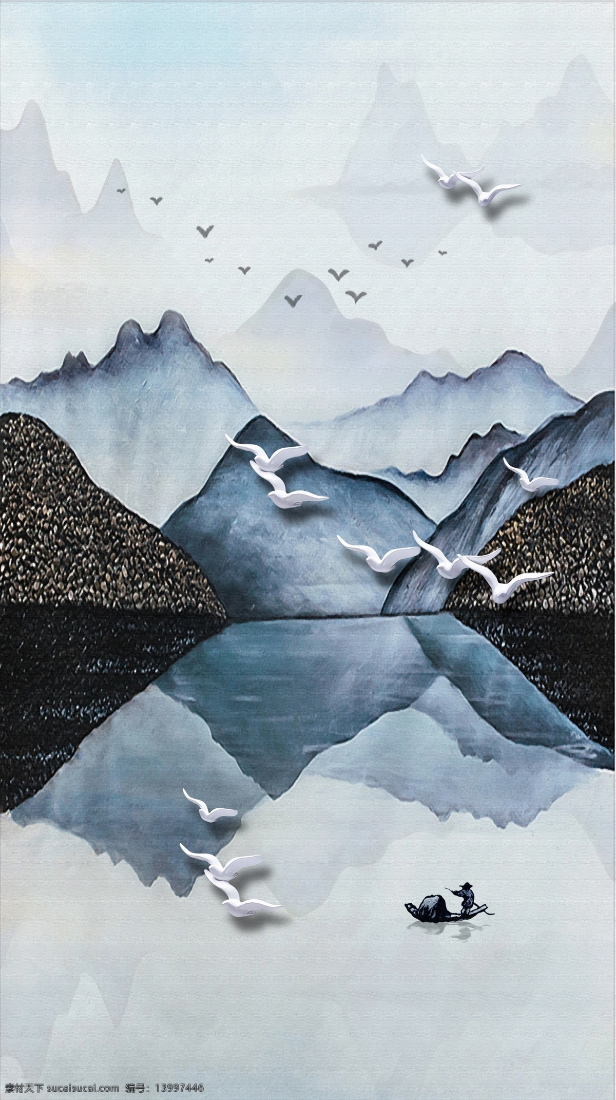 古风水墨画 花鸟古典 山水画 中式装饰画 背景壁画