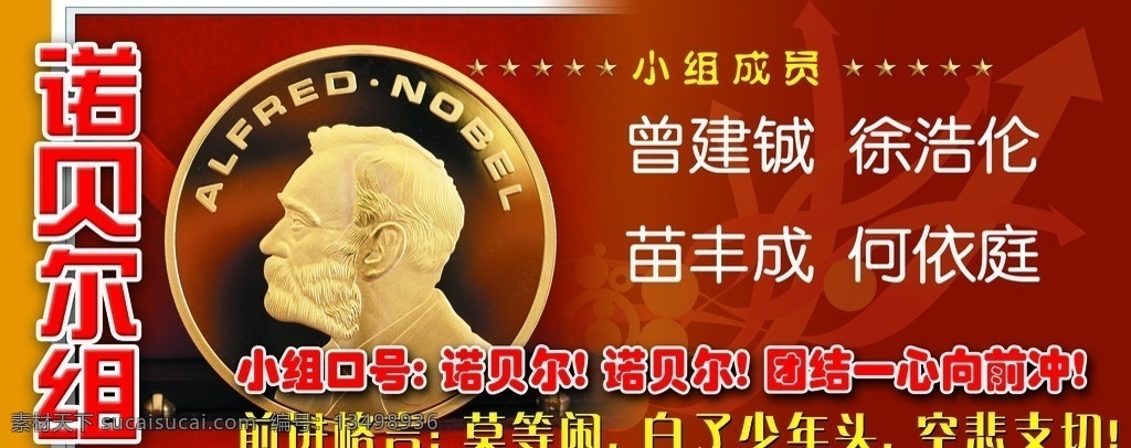 诺贝尔组 中小学 中学 小学 教育 中小学教育 班级竞赛小组 班级竞赛 学习竞赛活动 竞赛 诺贝尔奖 诺贝尔头像 小组名单 小组口号 前进目标 国内广告模板 运动 分层 源文件