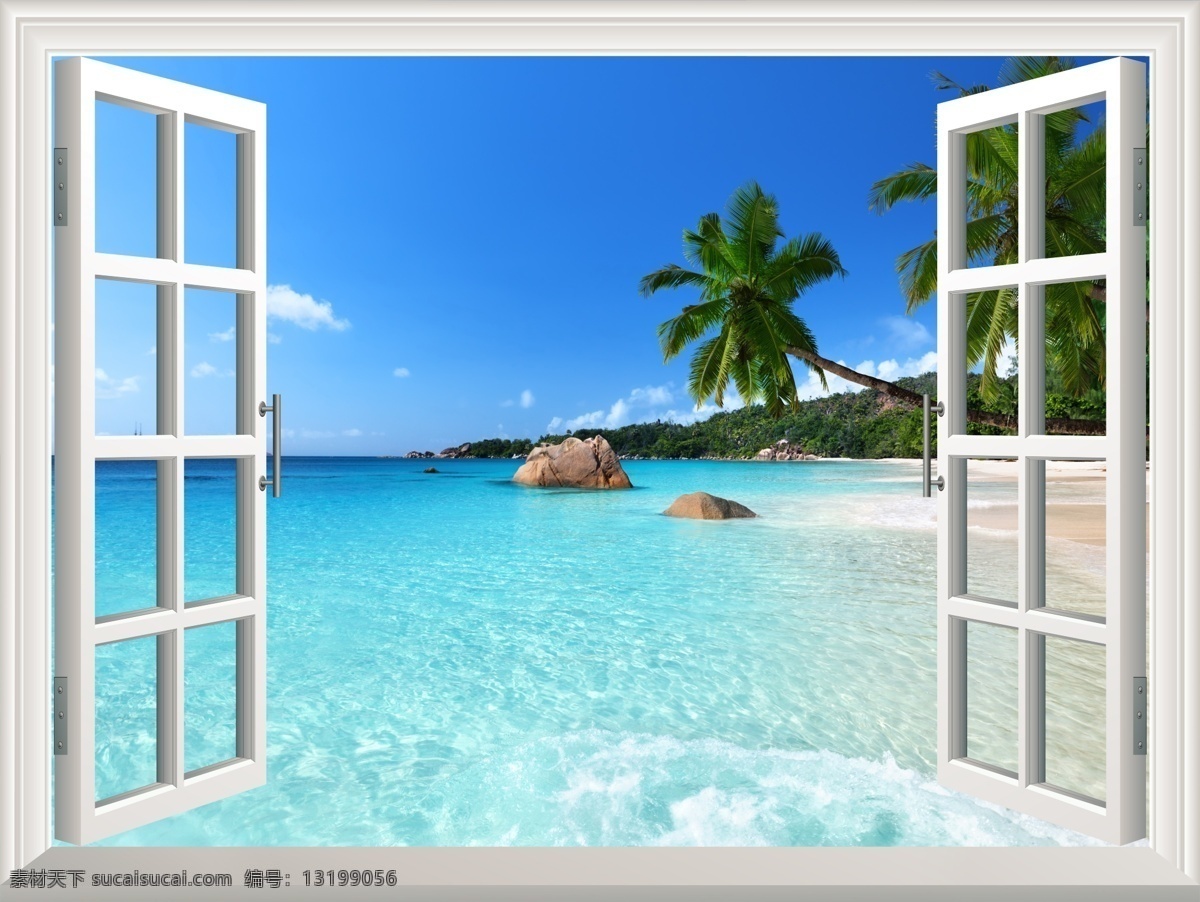 3d海景 海景窗户 3d海景窗户 大海海报 大海沙滩