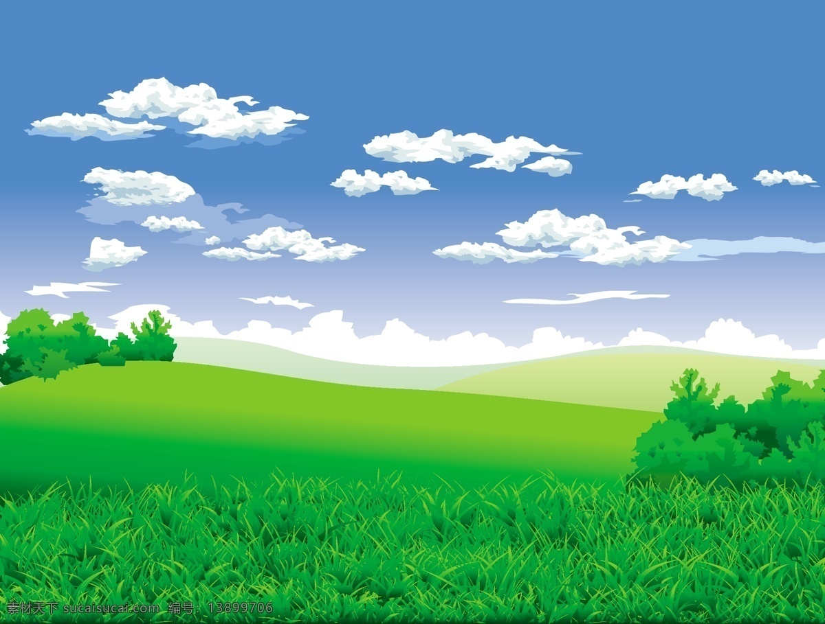 美丽 郊外 蓝天 白云 绿 草 矢量 风景 风景矢量 风景矢量图 风景素材 绿草 矢量风景 矢量素材 美丽郊外