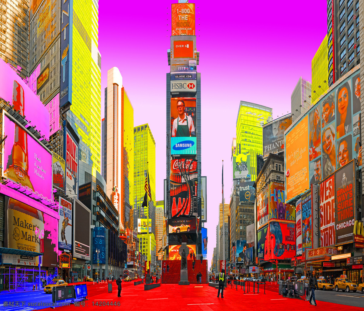 建筑 风景 装饰画 系 类 纽约时代广场 无框画 建筑风景 紫色
