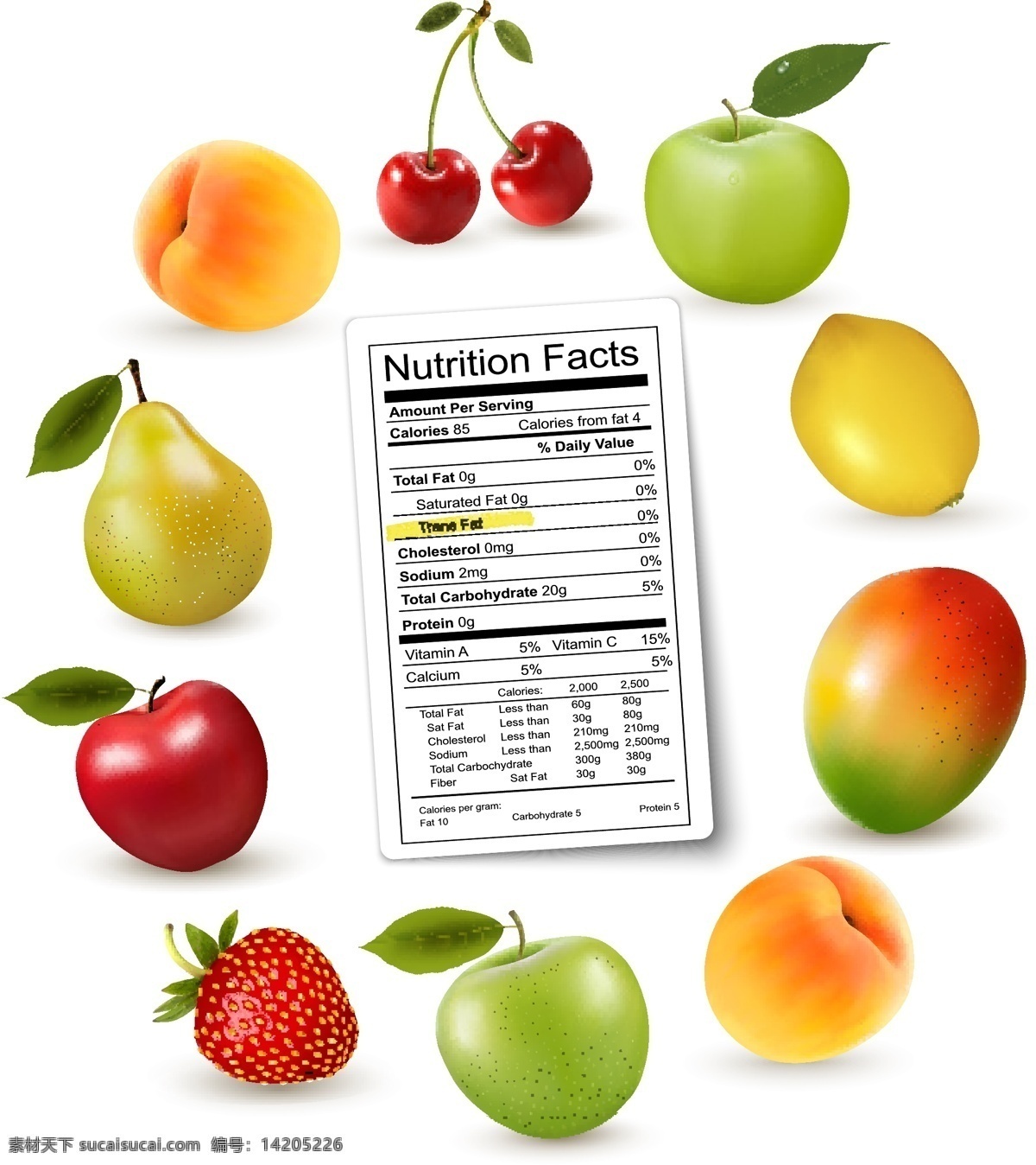 水果 营养 成分表 矢量图 桃 樱桃 梨 芒果 红苹果 草莓 杏 营养成分表 柠檬 苹果