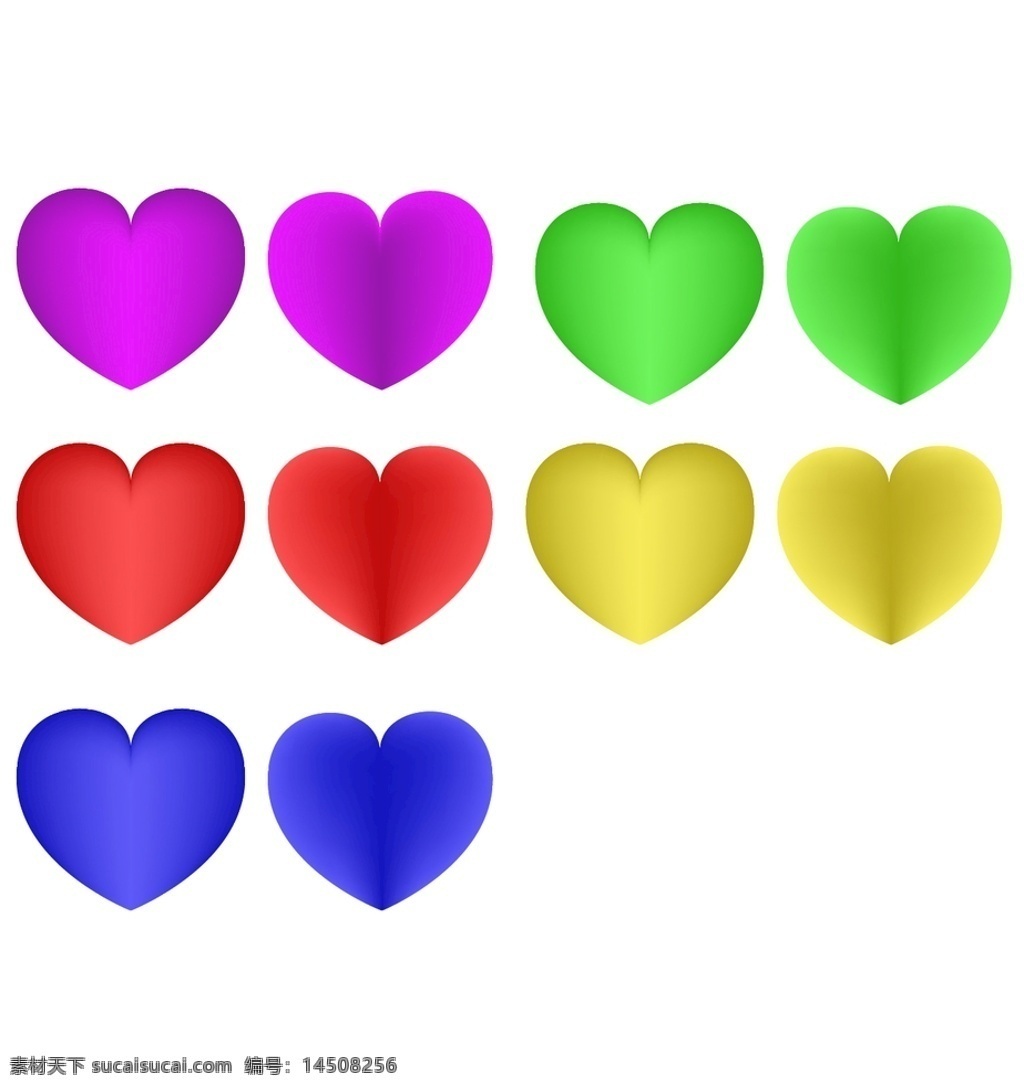各色爱心素材 爱心 心型 heart 设计素材 海报材料 矢量图 源文件 ai2018 紫 粉 红 蓝色 绿 黄 三原色 素材可单选 素材可修改 平面设计 网格渐变