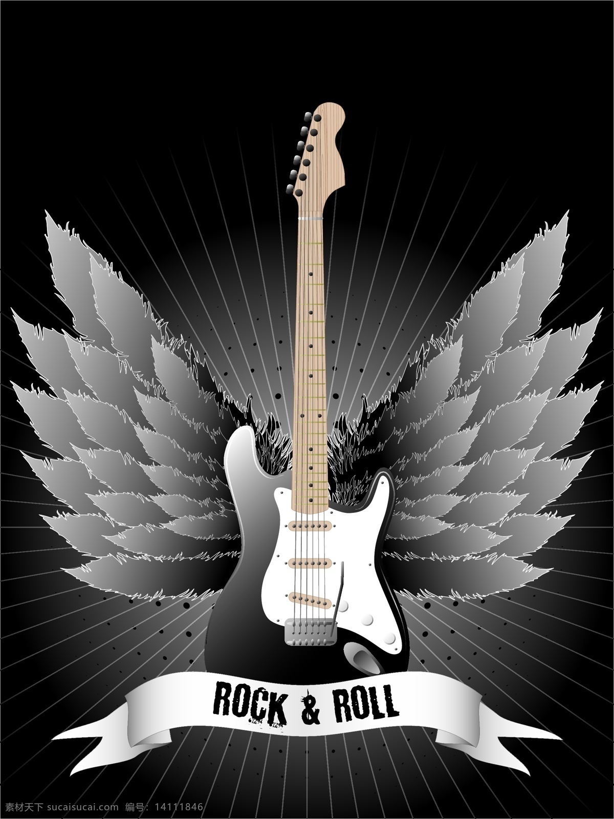 吉他 翅膀 矢量图 麦克风 双翼 吉他乐器 摇滚音乐 音乐海报 影音娱乐 生活百科 矢量素材 黑色