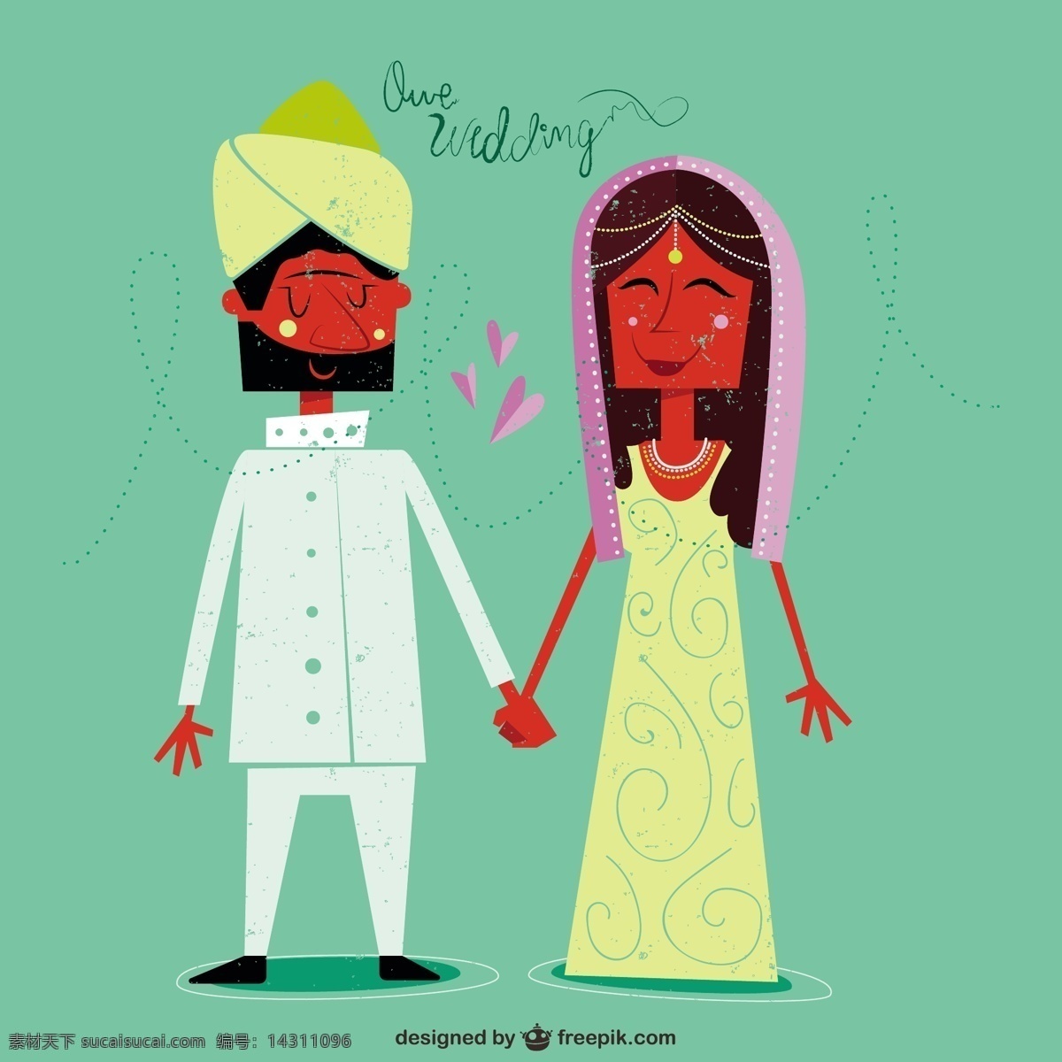 我们的婚礼 婚礼 爱 印度 庆祝 新娘 情侣 插图 浪漫 文化 订婚 传统 新郎 爱的情侣 仪式 我们 绿色