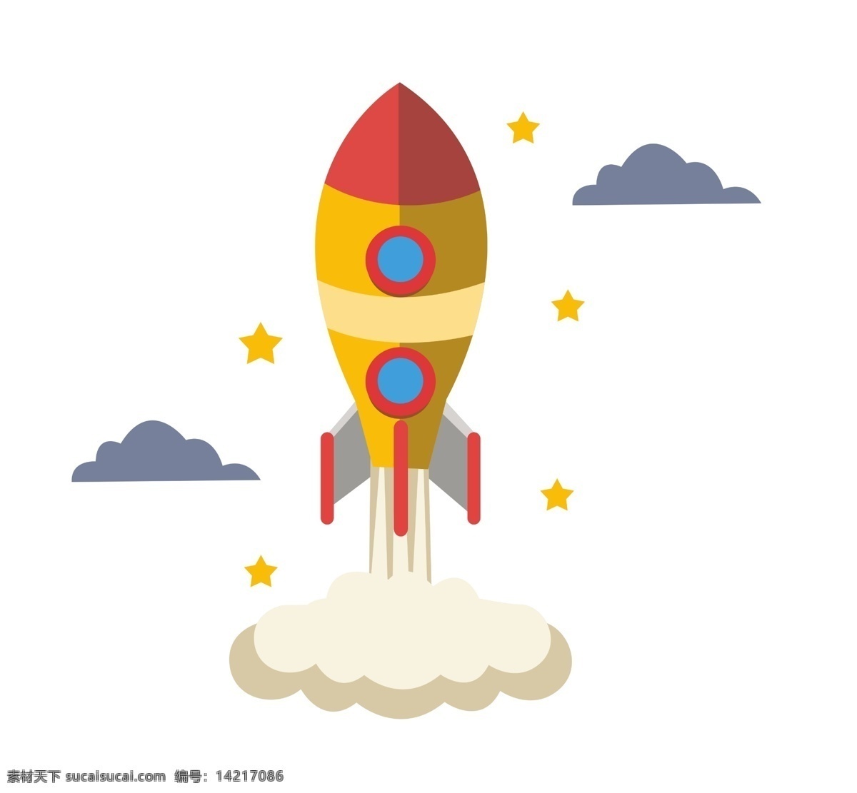 航天 日 科技 火箭 插画 上空的火箭 科技的火箭 卡通插画 航天日插画 科技航天 载人航天 蓝色的云朵