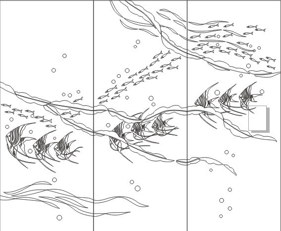 海底世界 神仙鱼 水草 移门 磨砂 艺术玻璃 矢量 矢量素材 其他矢量