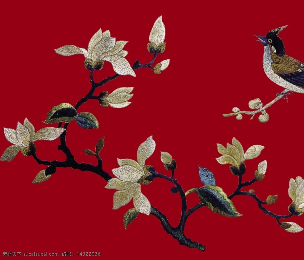 中国传统文化 传统设计素材 喜庆 喜鹊 红色背景 中华刺绣 民间艺术 古画 中国刺绣 十字绣 中国传统元素 传统文化 文化艺术