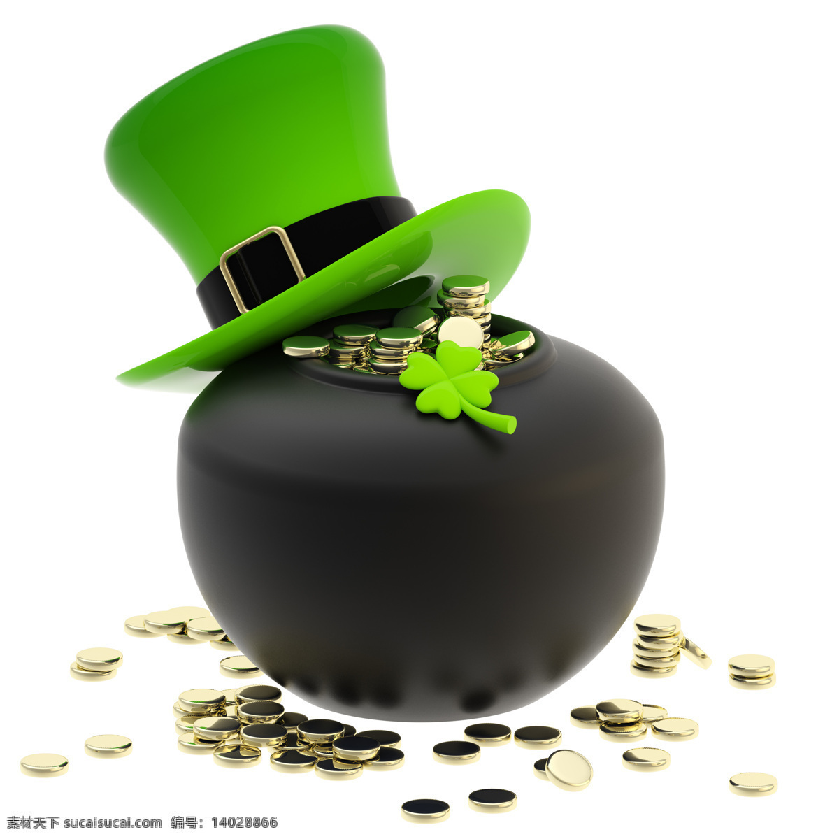 罐子 帽子 硬币 钱币 绿色 圣派翠克节 节日素材 节日庆典 生活百科