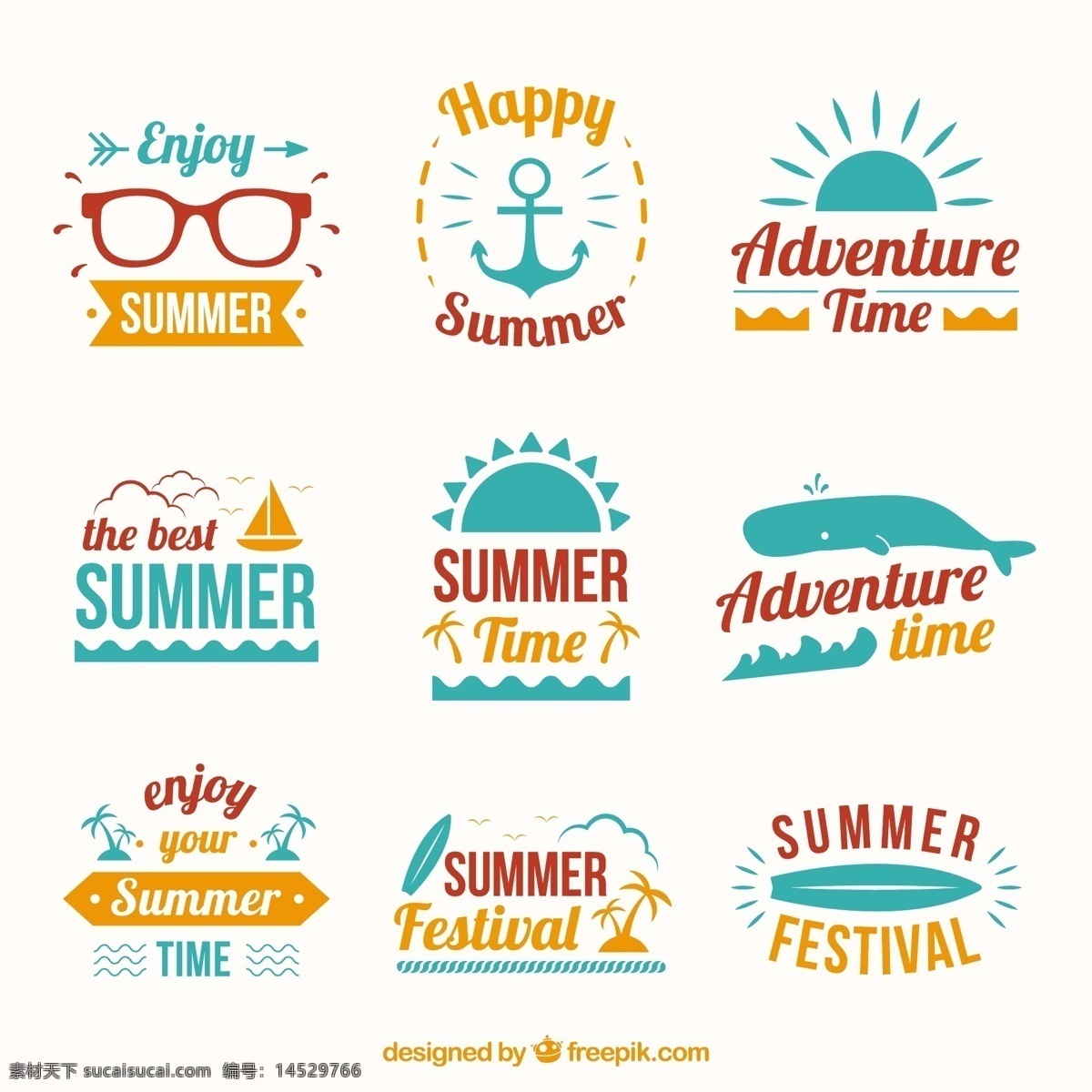 多彩 夏季 标志 收集 海洋 海滩 阳光 假日 度假 夏季海滩 季节 多色 季节性