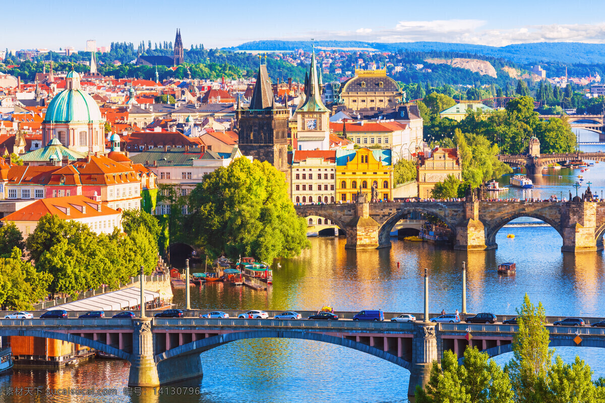 布拉格 城市 欧洲 捷克 浪漫 桥梁 河流 欧式 旅游 鸟瞰 建筑 大桥 壮观 高楼大厦 摩天楼 现代化 发达 世界风情 自然景观 建筑景观