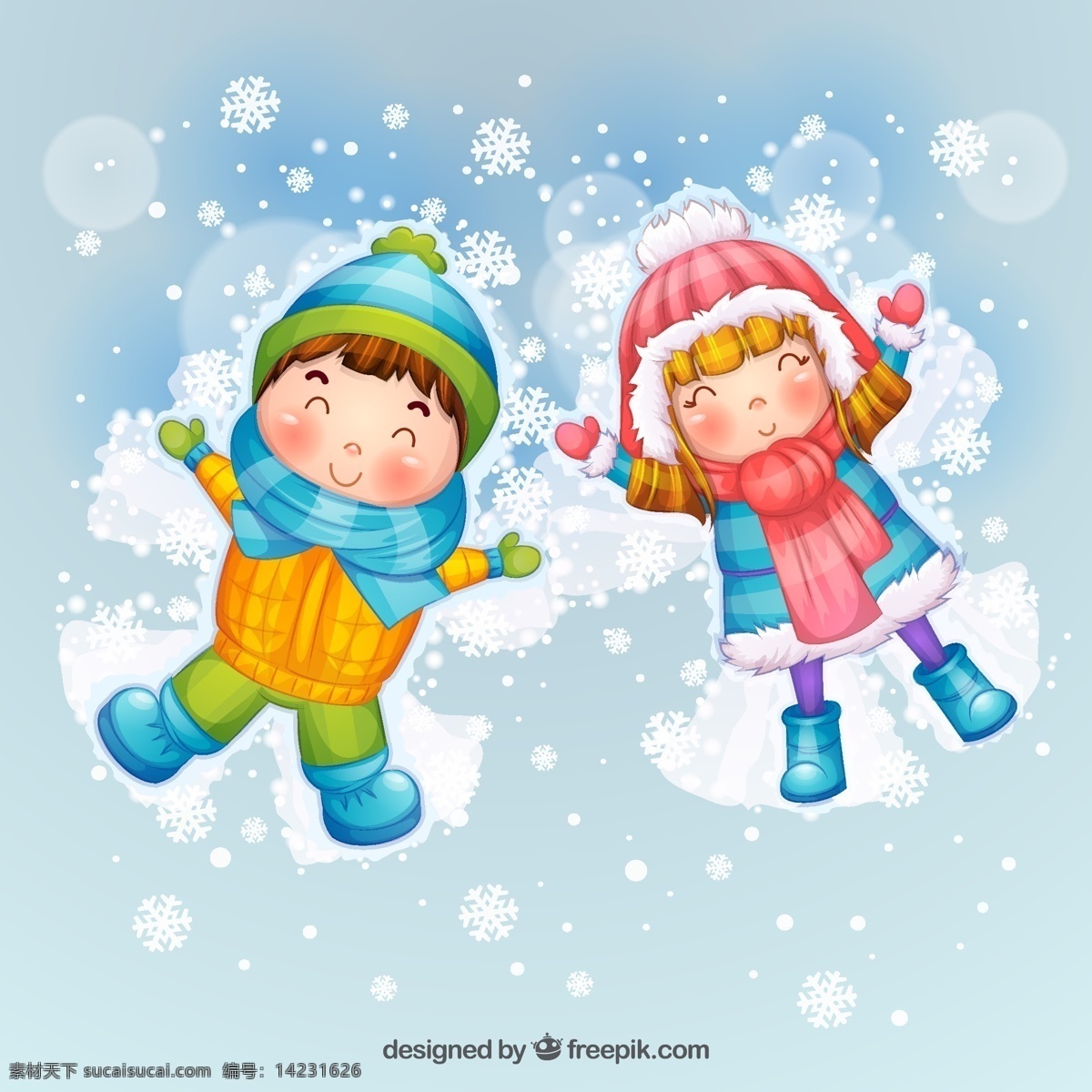 雪地 玩耍 孩子 雪花 冬季 男子 女孩 源文件 矢量 高清图片