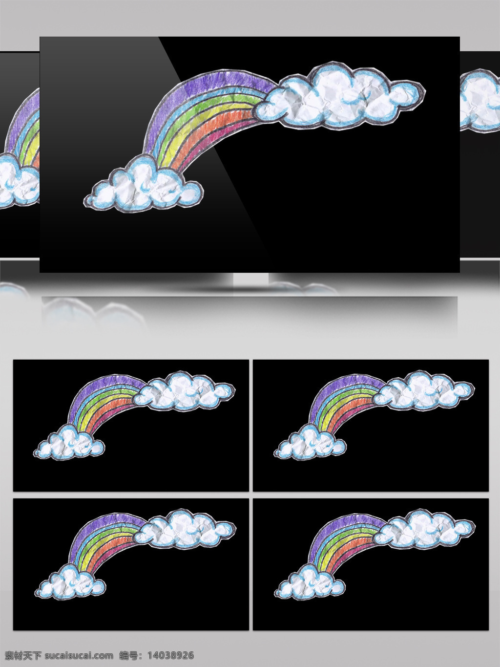 卡通 手绘 彩虹 云朵 纸质 装饰 元素 视频 白云 五颜六色 美丽 彩色