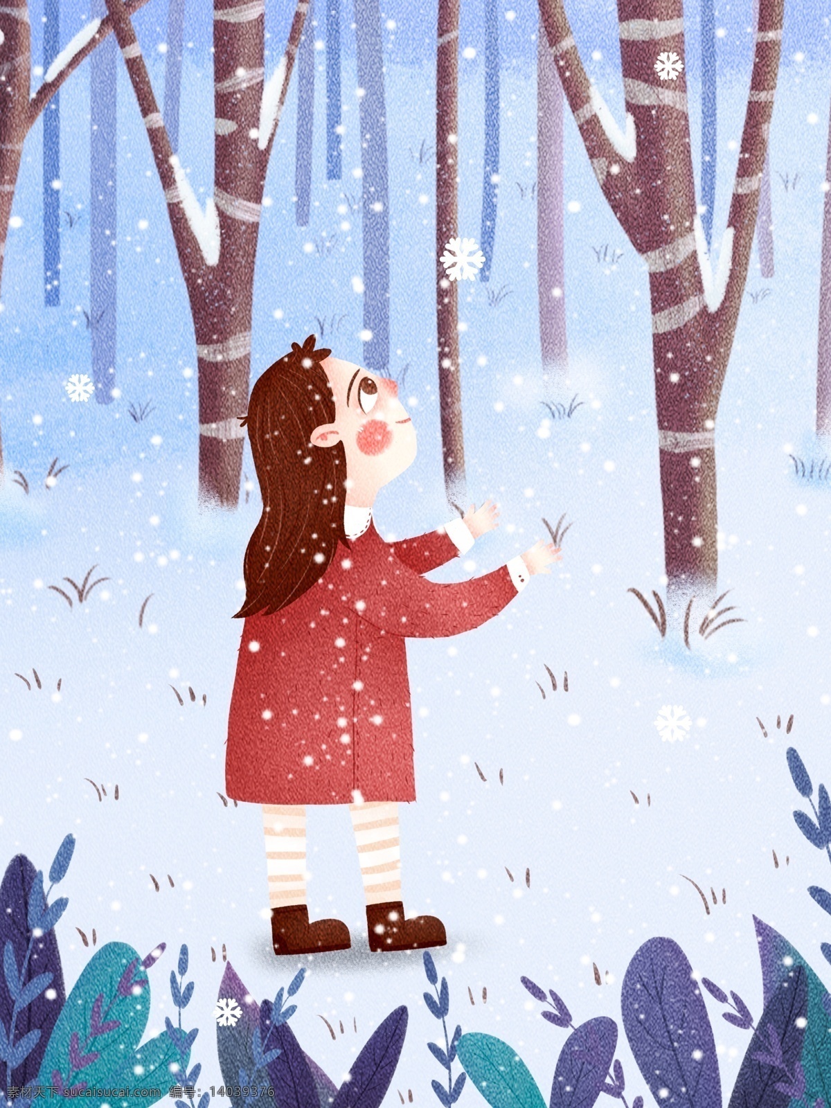 月 你好 雪花 插画 雪地 清新 唯美 12月你好 下雪 喜欢 飘雪