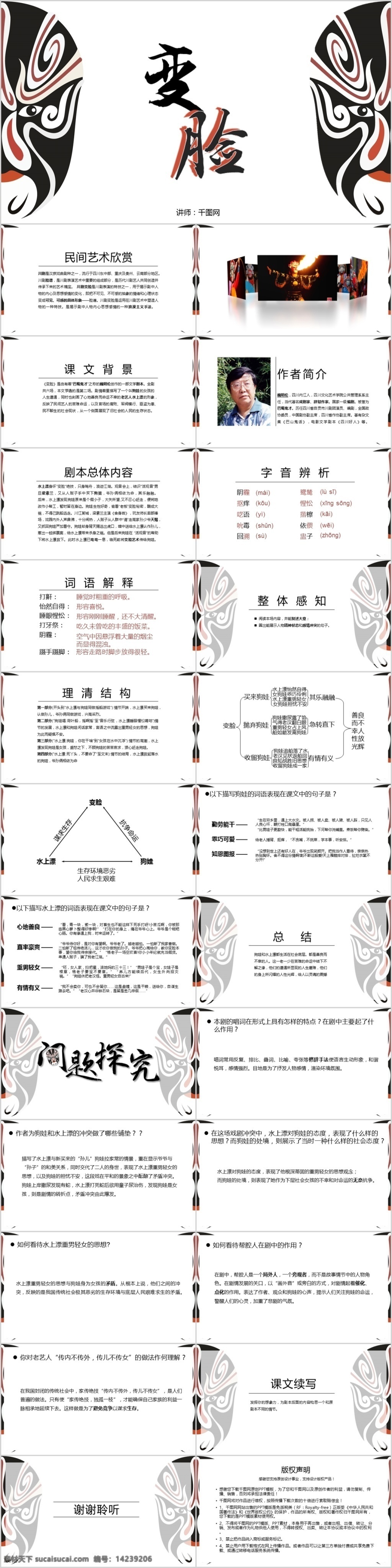 简洁 初中 语文 变脸 内容 课件 范本 精致 典藏 教育 课文 通用 ppt模板 初中教育 语文教育 黑 红 黑红
