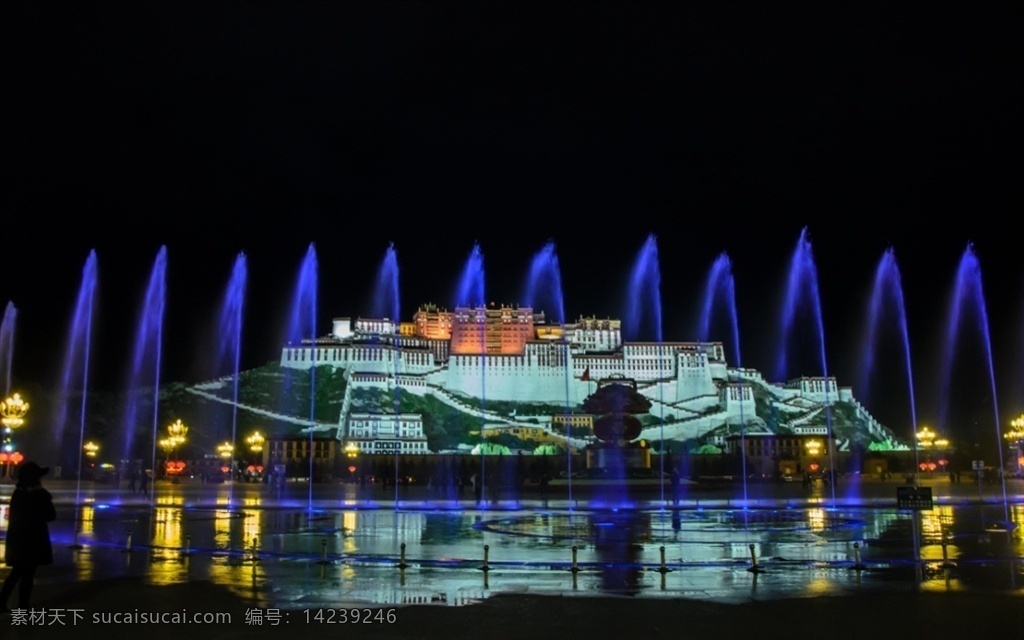 布达拉宫夜景 布达拉宫喷泉 拉萨 西藏风景 布达拉宫广场 建筑园林 建筑摄影