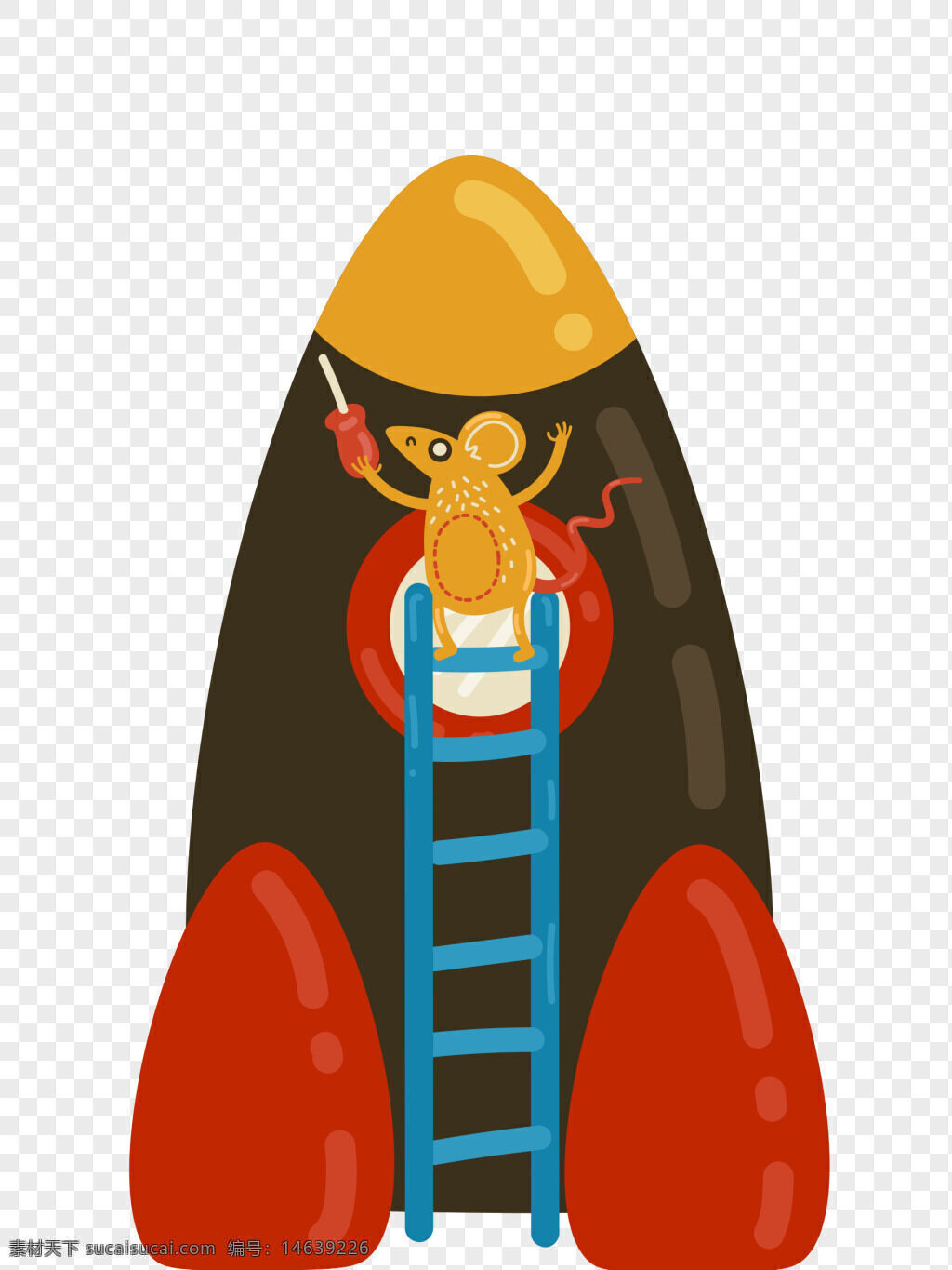 火箭 修补 小老鼠 手绘 插画 动漫 卡通 梯子 工具 维修 太空 创意 趣味 工程 场景