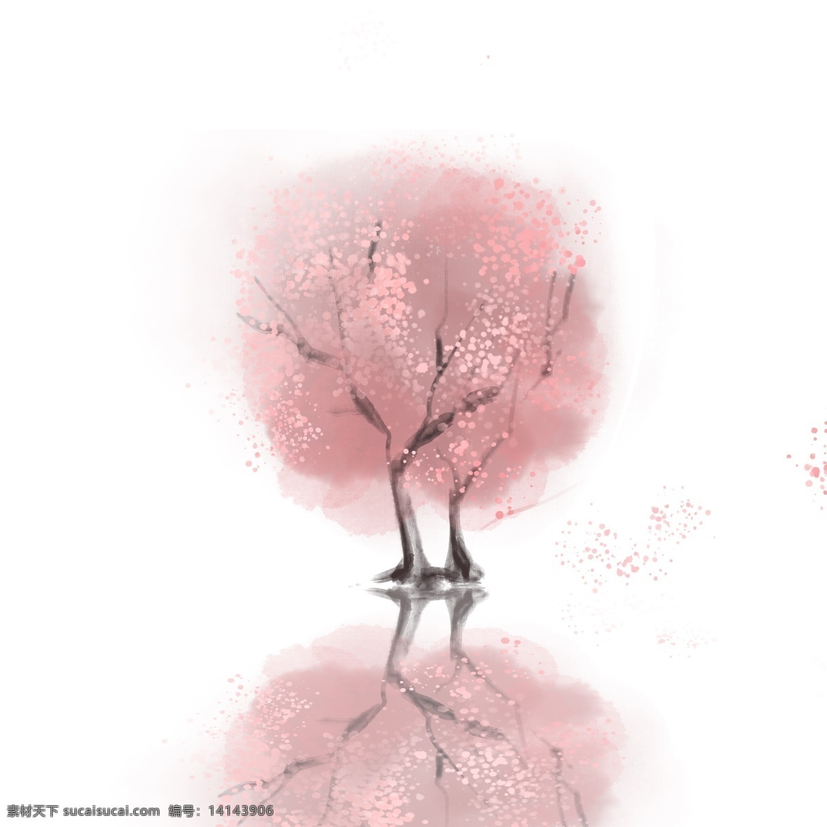 水彩 唯美 颗 桃花 树 手绘 桃花树 春季 三月 植物 花卉 粉色 树木