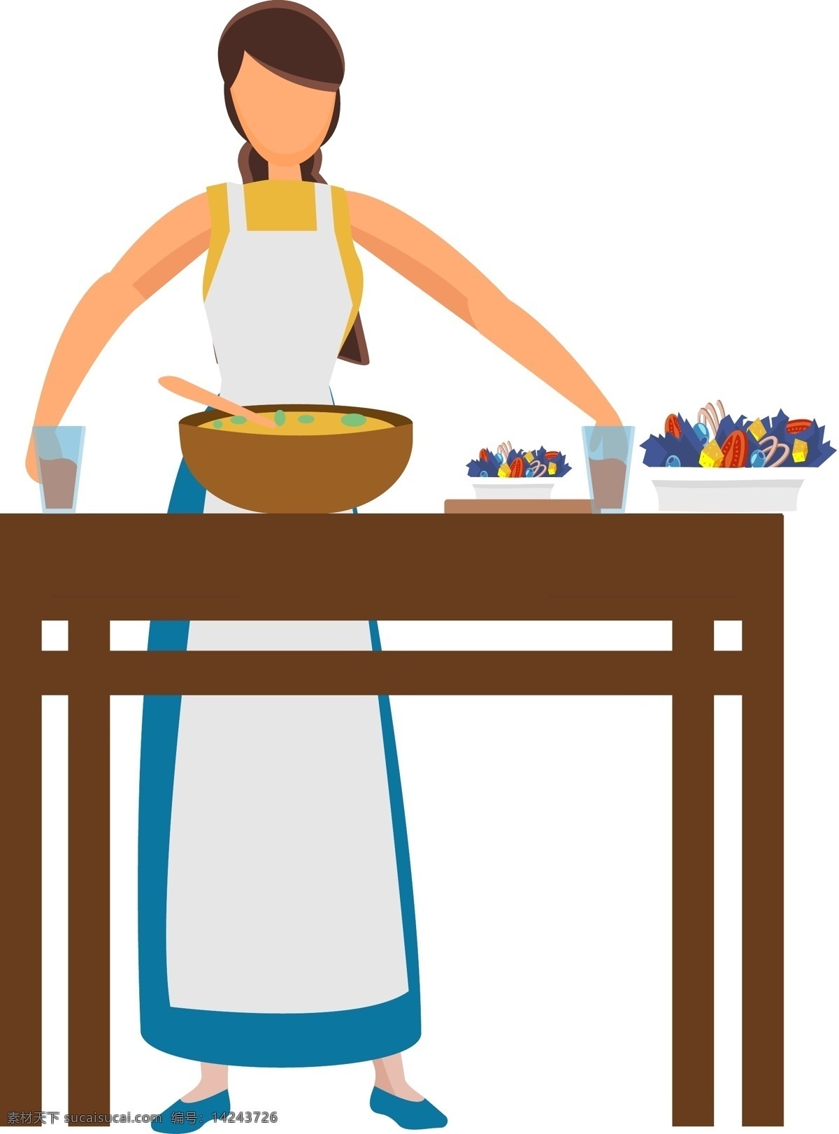 矢量 简约 手绘 风 人物 元素 女人 做饭 厨房 午饭 晚餐