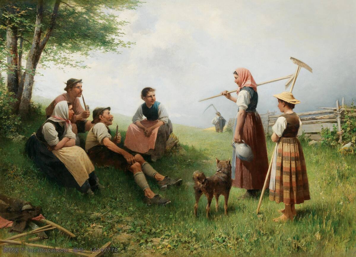 阿道夫183 卢本作品 德国画家 邻近罗马尼亚 农民 交谈 19世纪油画 油画 文化艺术 绘画书法