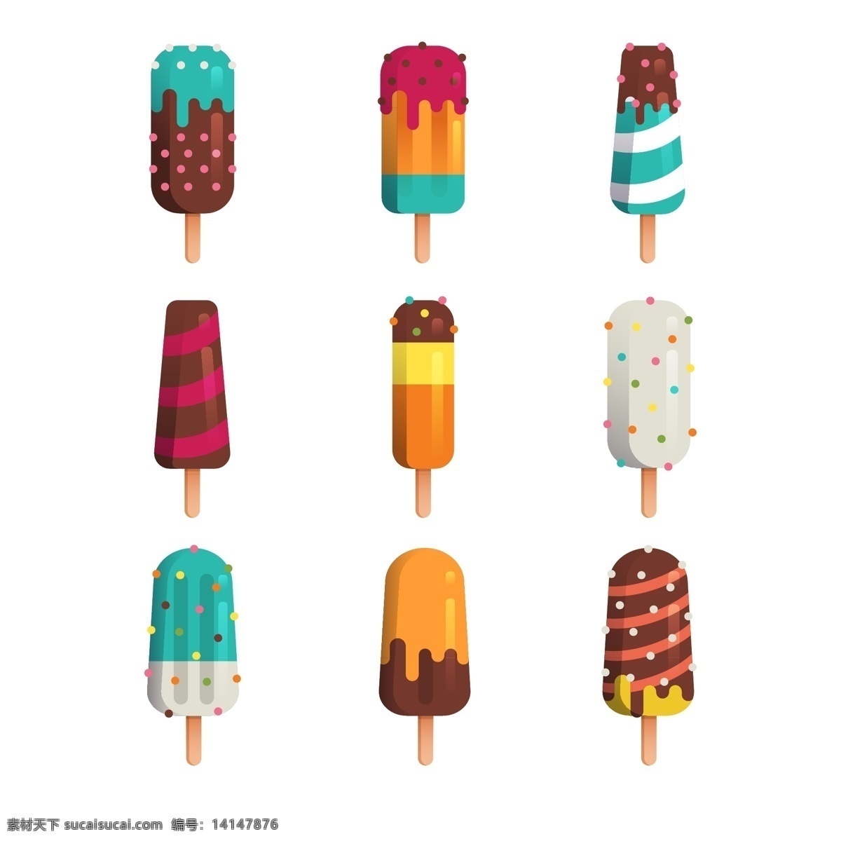 彩色 卡通 夏日 冰棒 元素 融化冰棒 冰棍 巧克力冰棒 夏日冰棒 彩色冰棒 冰棒元素