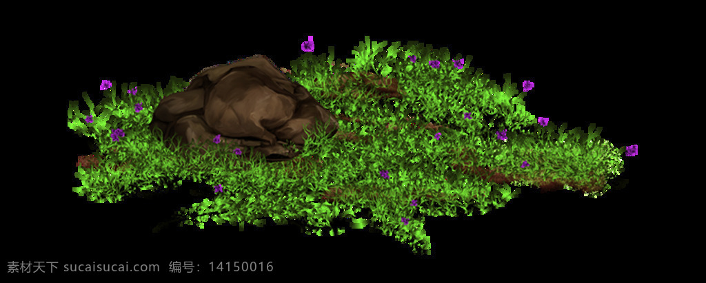 草地 小花 石块 插画 元素 png元素 海报 免抠元素 透明元素