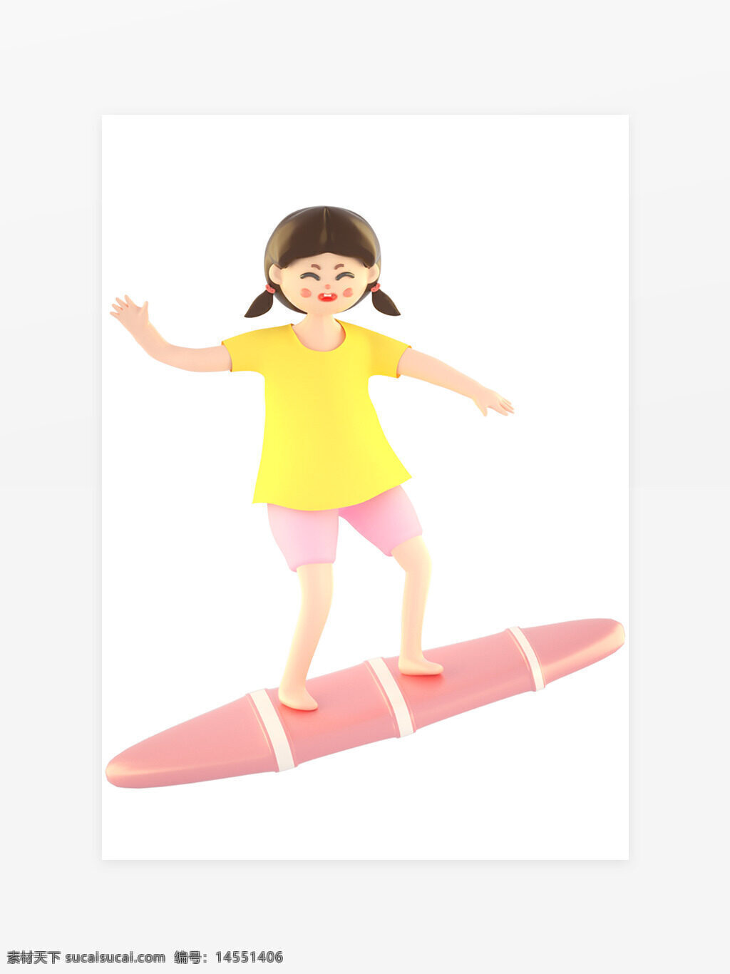 3d 立体 卡通 玩 冲浪板 女孩 人物元素
