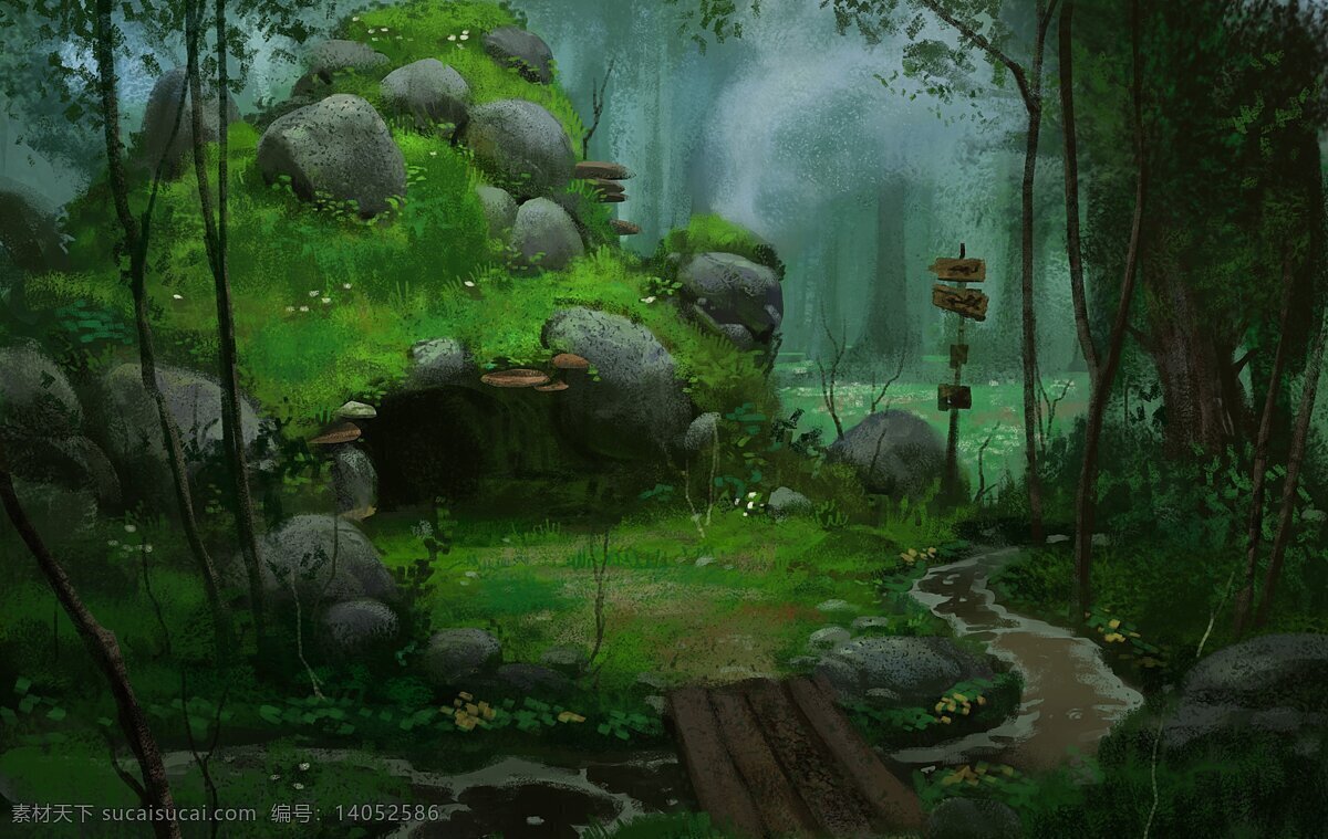 动漫 动漫动画 风景漫画 绿色 森林风景 生态 树木 森林 风景 设计素材 模板下载 原始 自然 卡通 可爱