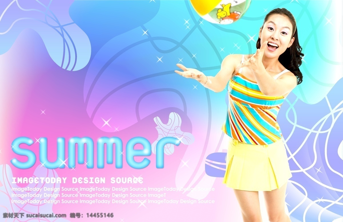 夏日 韩式风格 平面模版 psd0129 设计素材 时尚人物 分层插画 psd源文件 青色 天蓝色