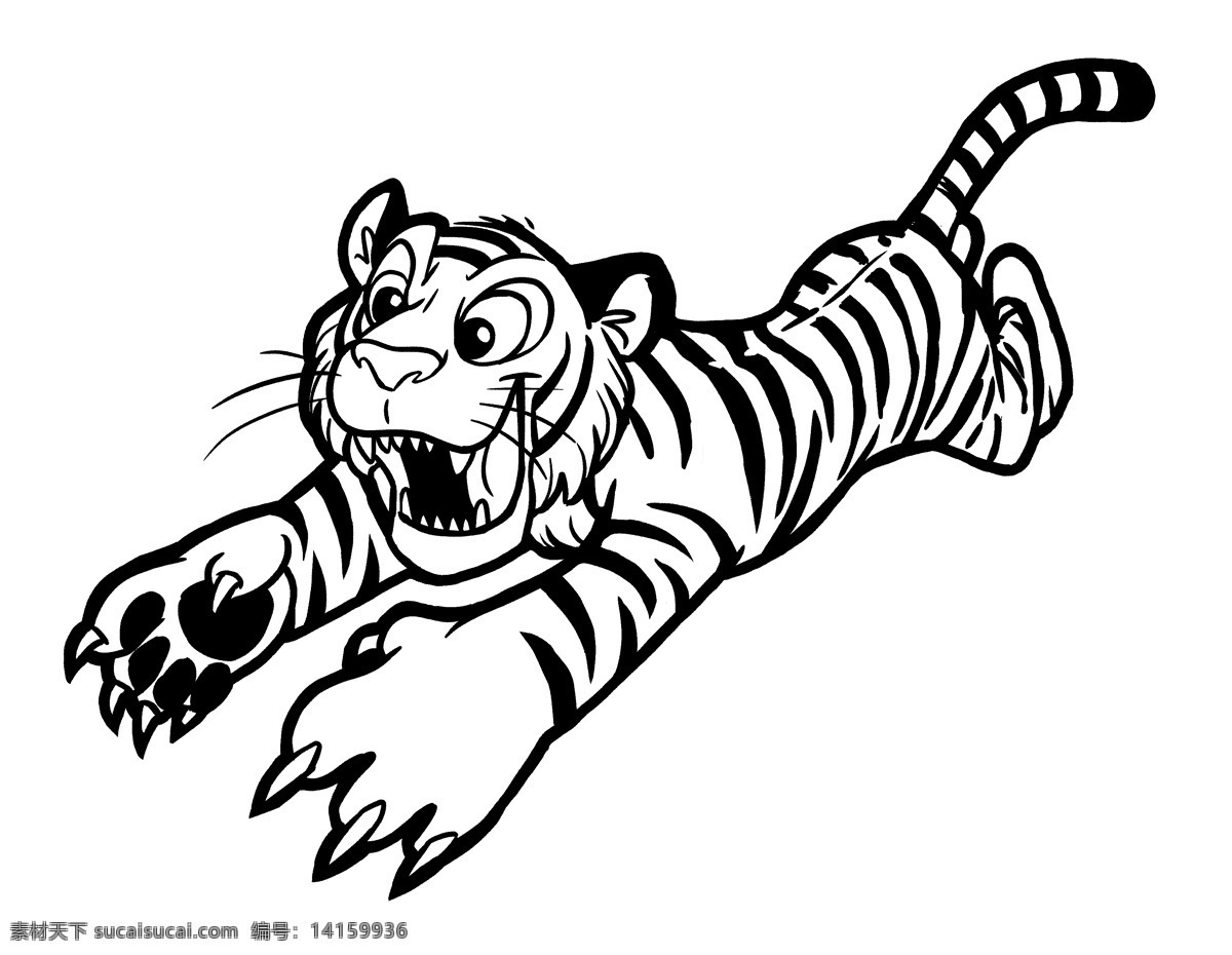 可爱 小 老虎 线描 插画 动物 小老虎 飞扑 斑纹 插画集