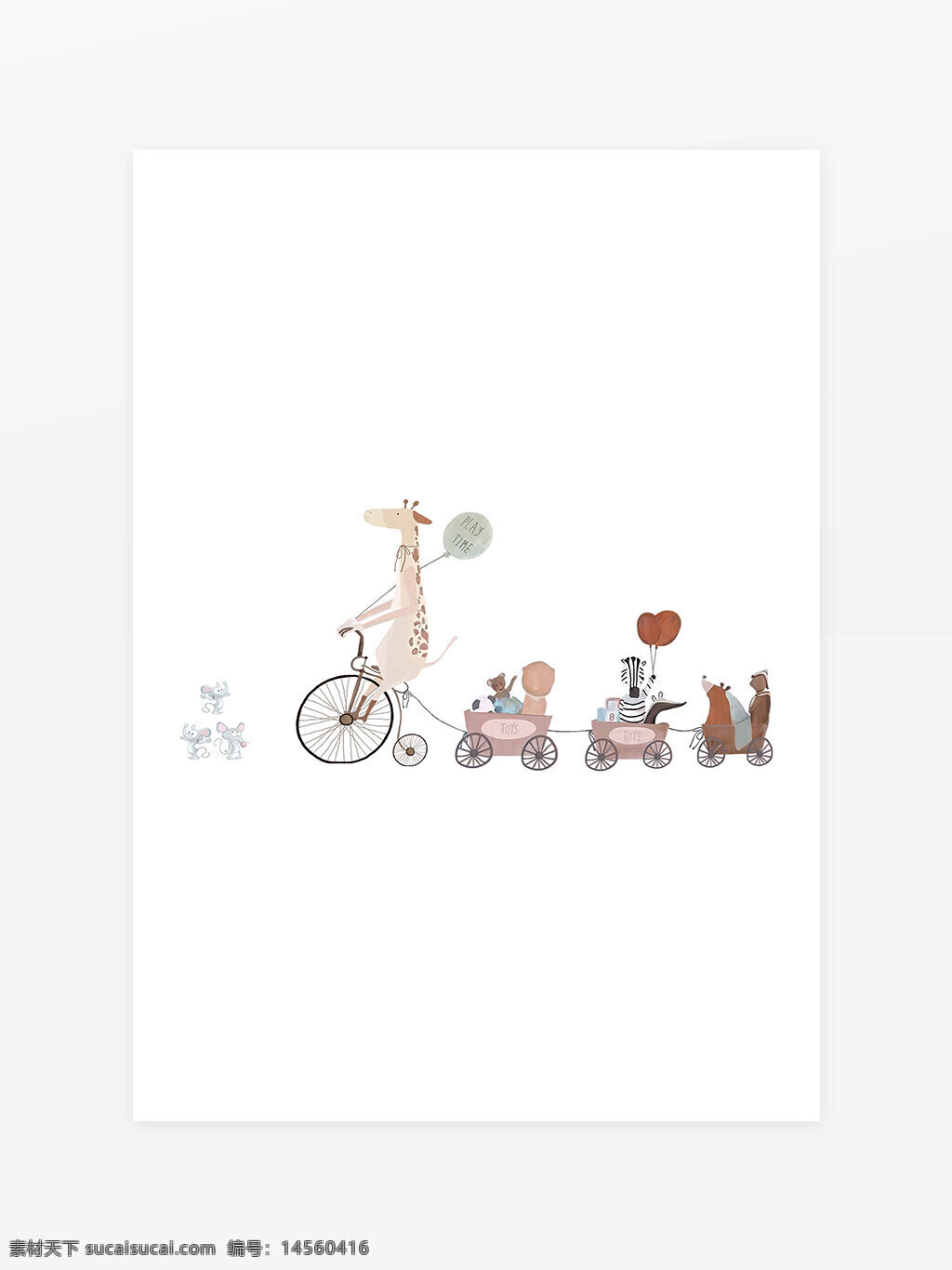 卡通动物元素 鹿 熊 老鼠 气球 自行车