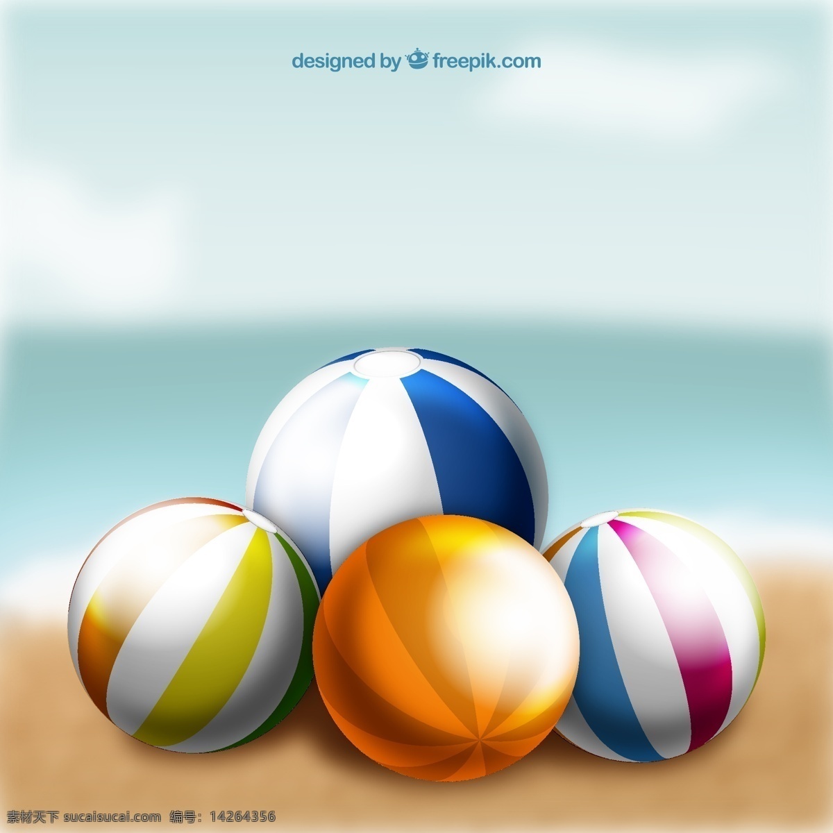 彩色 沙滩 球 矢量 条纹 沙滩球 大海 度假 高清图片