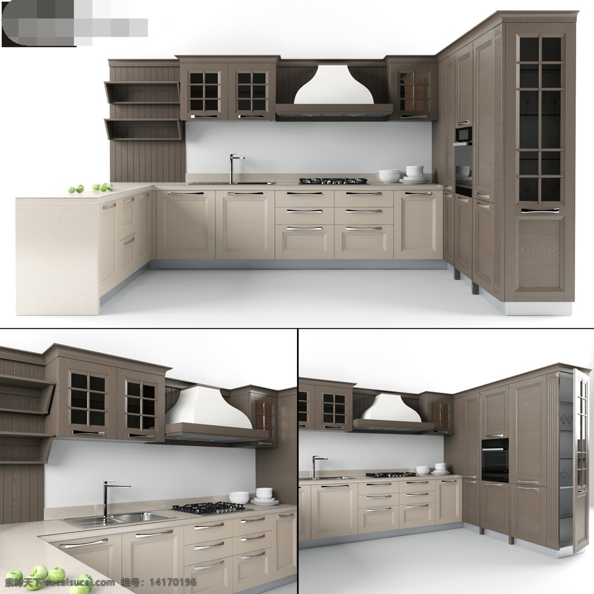 西欧 橱柜 组合 模型 3d模型 3d渲染 效果图 油烟机 模型素材 橱柜模型